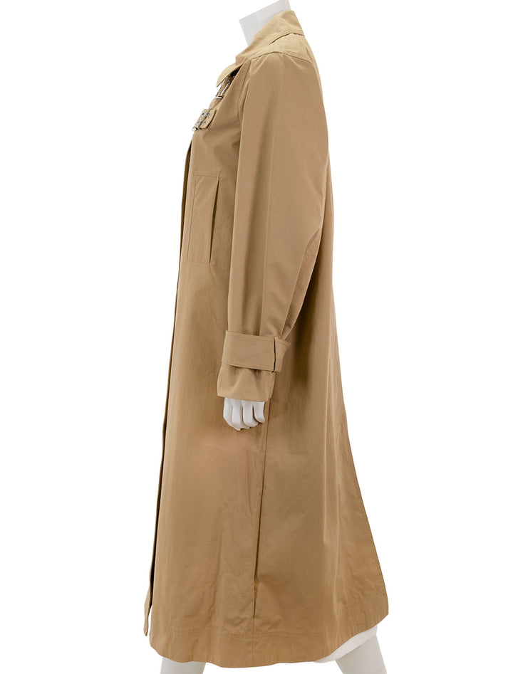 Side view of GANNI's cotton twill coat in tigers eye.
