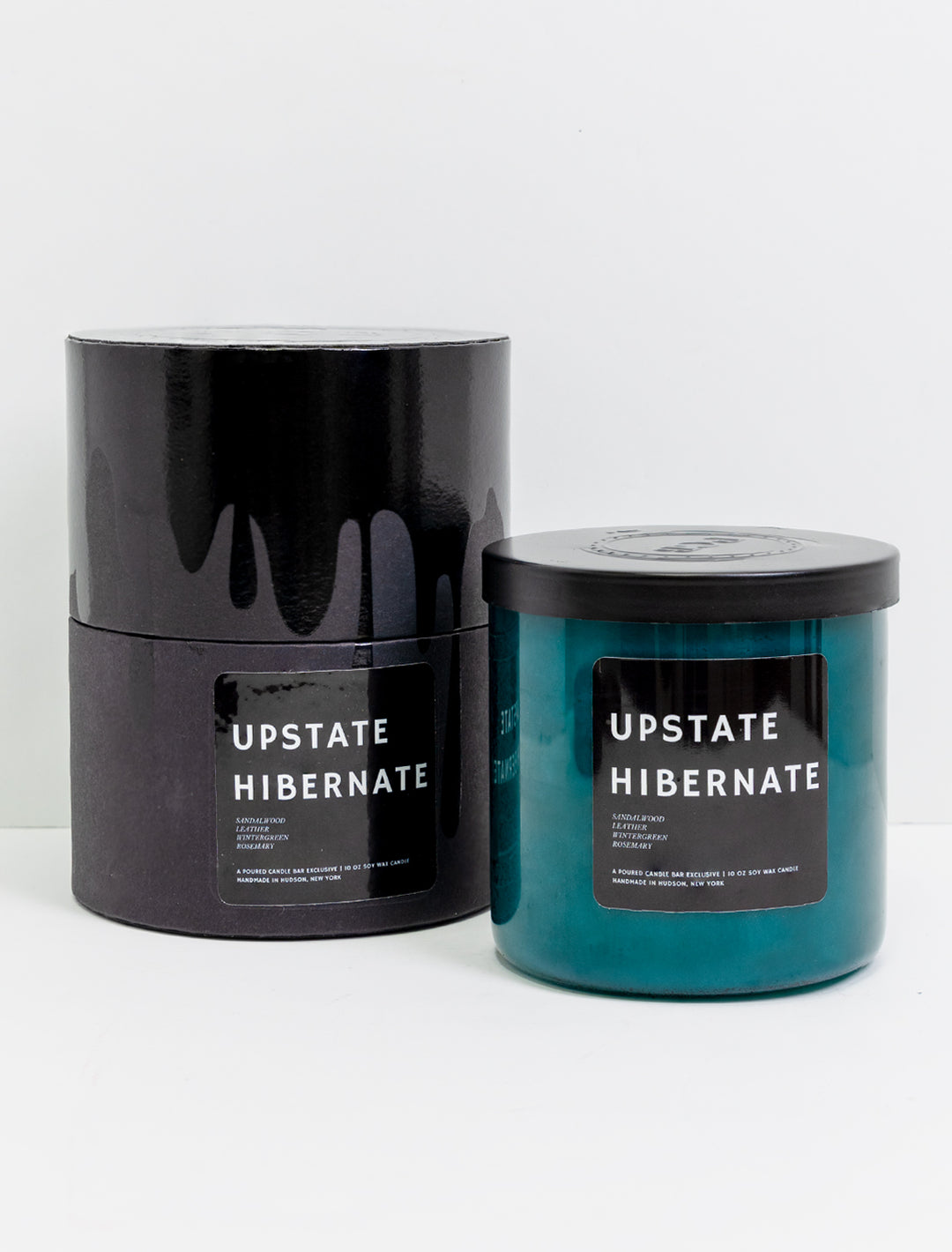 Poured Candle Bar's upstate hibernate candle and packaging.