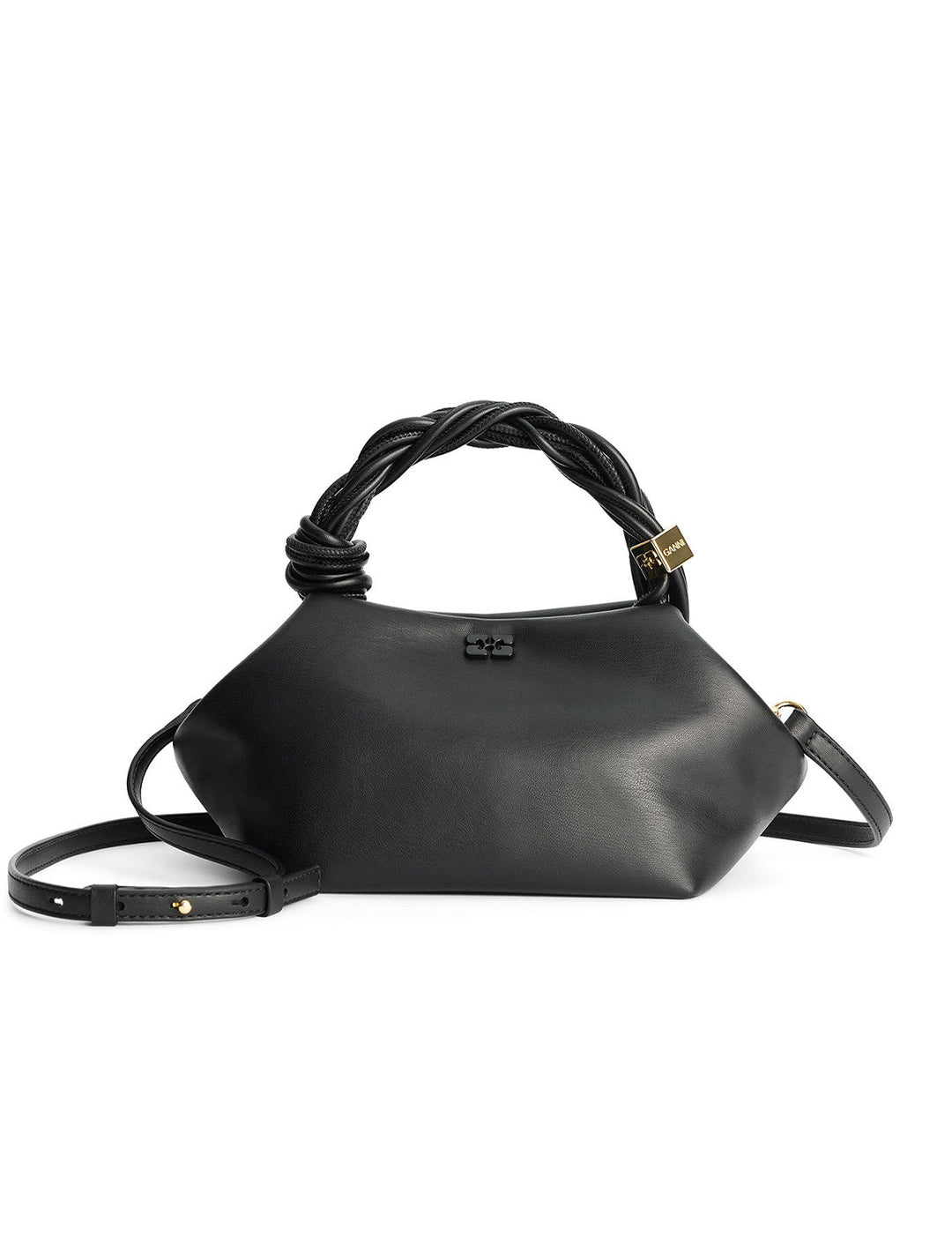 Front view of GANNI's small bou bag in black.