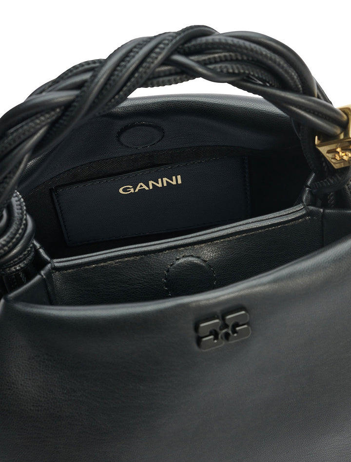 Close-up view of GANNI's small bou bag in black.