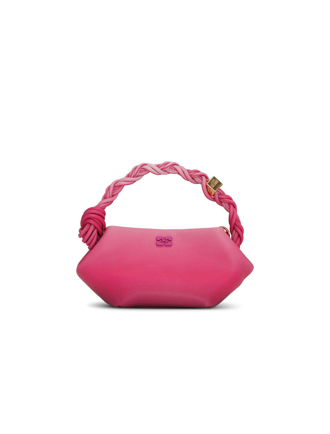 Front view of GANNI's mini bou bag in gradient pink.