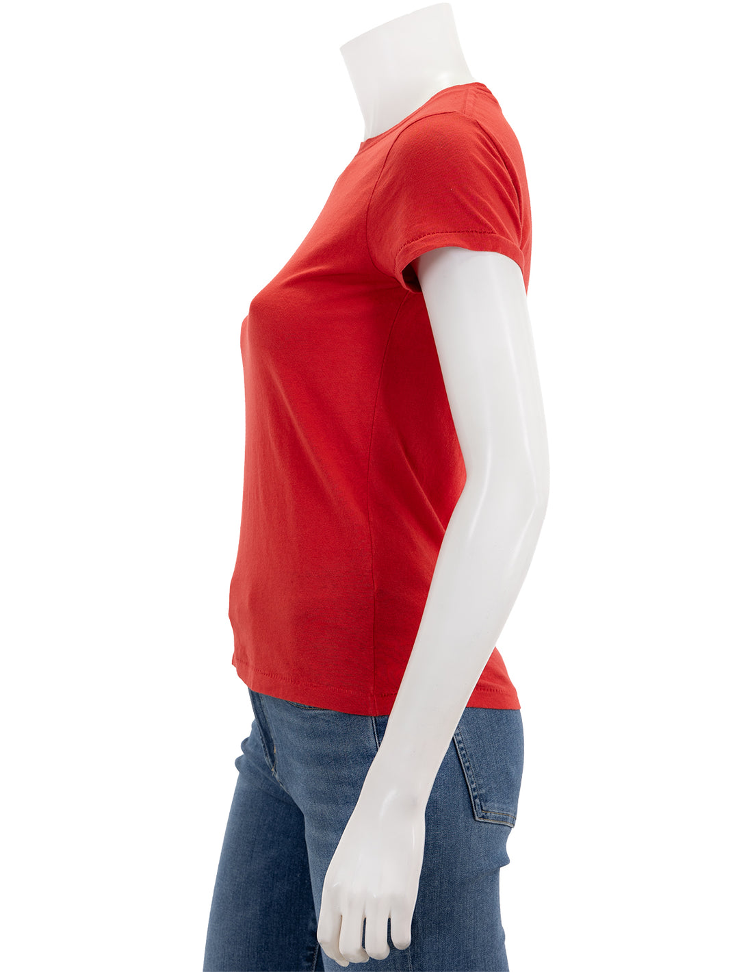 Side view of Alex Mill's prospect tee in cardinal.