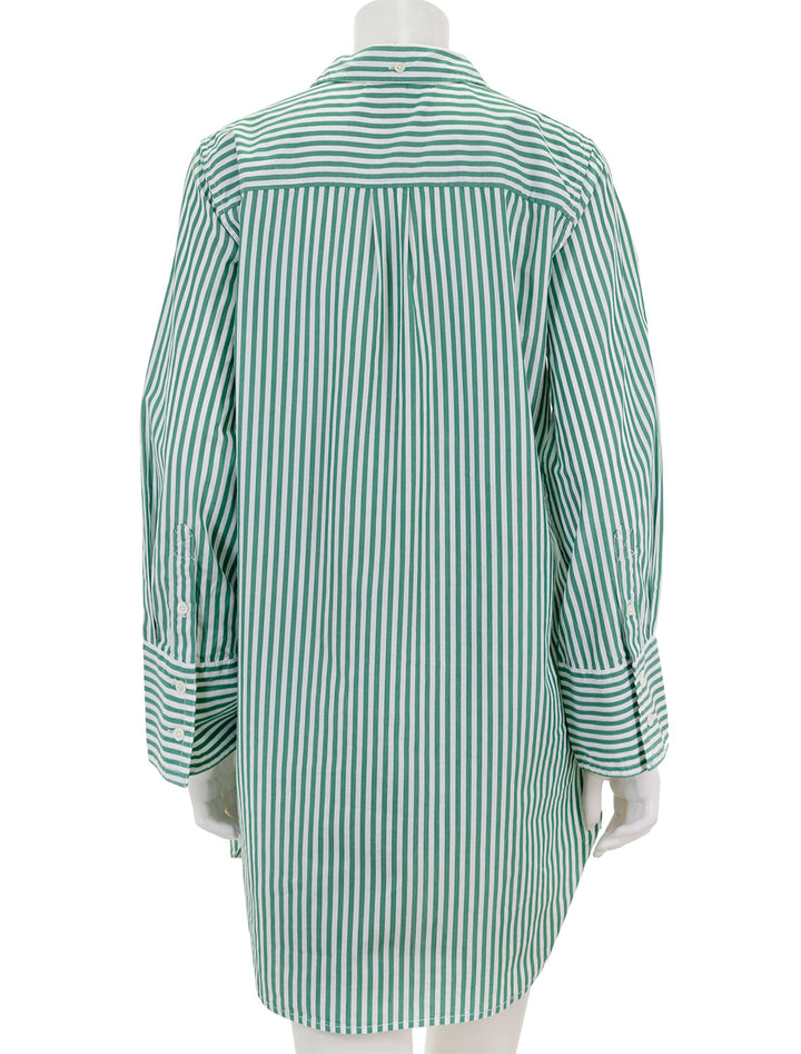 Back view of Alex Mill's belle shirt dress in green and white.