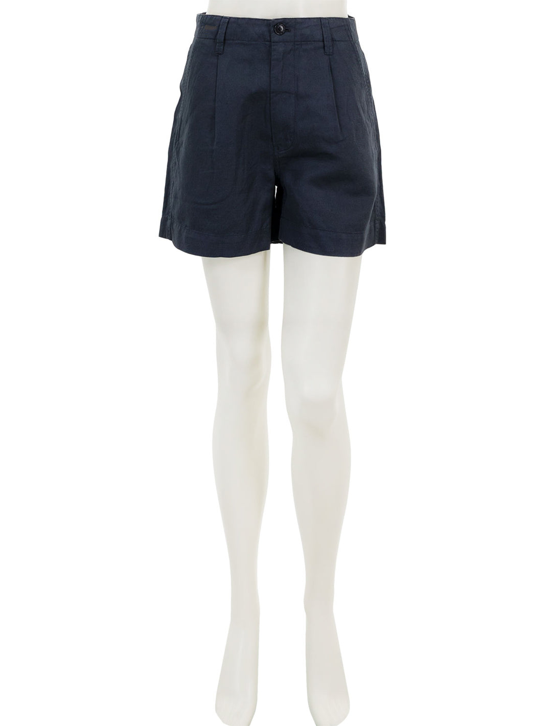Front view of Alex Mill's pleated twill shorts in washed black.