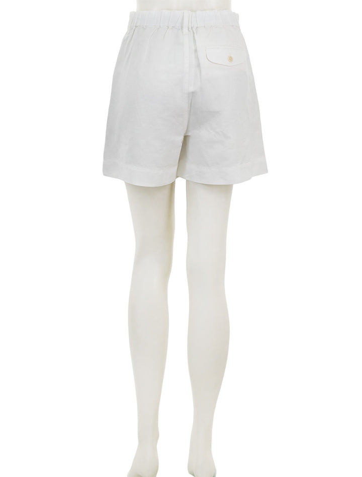 Back view of Alex Mill's pleated twill shorts in ecru.