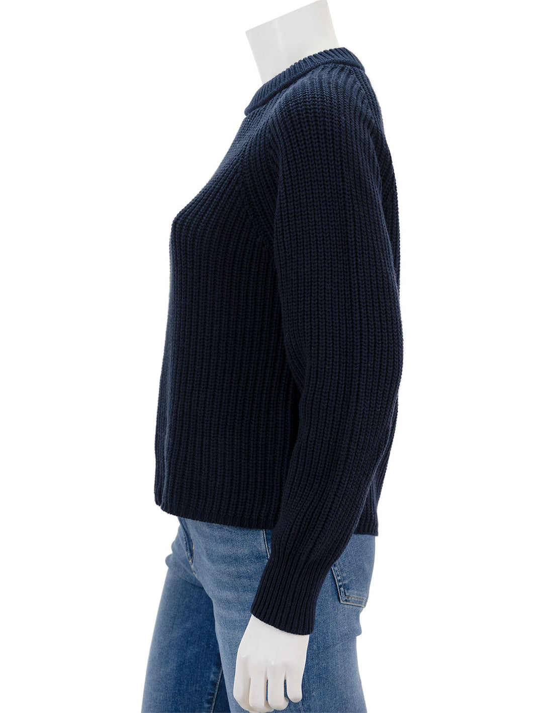 Side view of Alex Mill's Amalie Pullover Sweater in Navy.