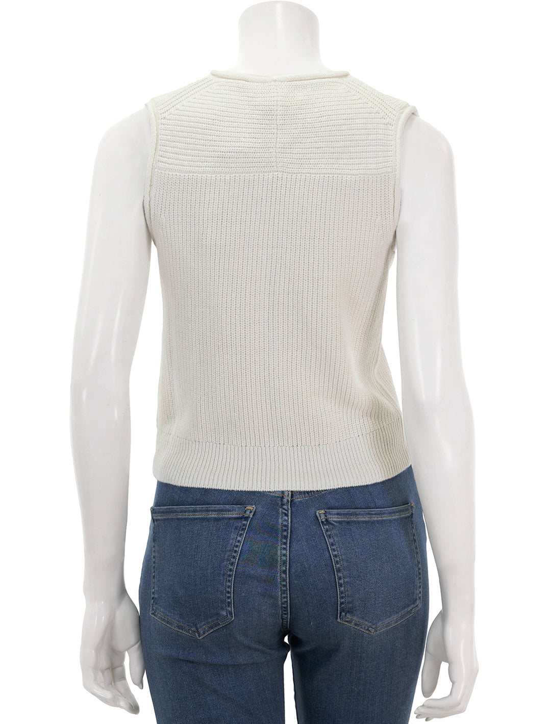 back view of eldridge sweater vest in off-white