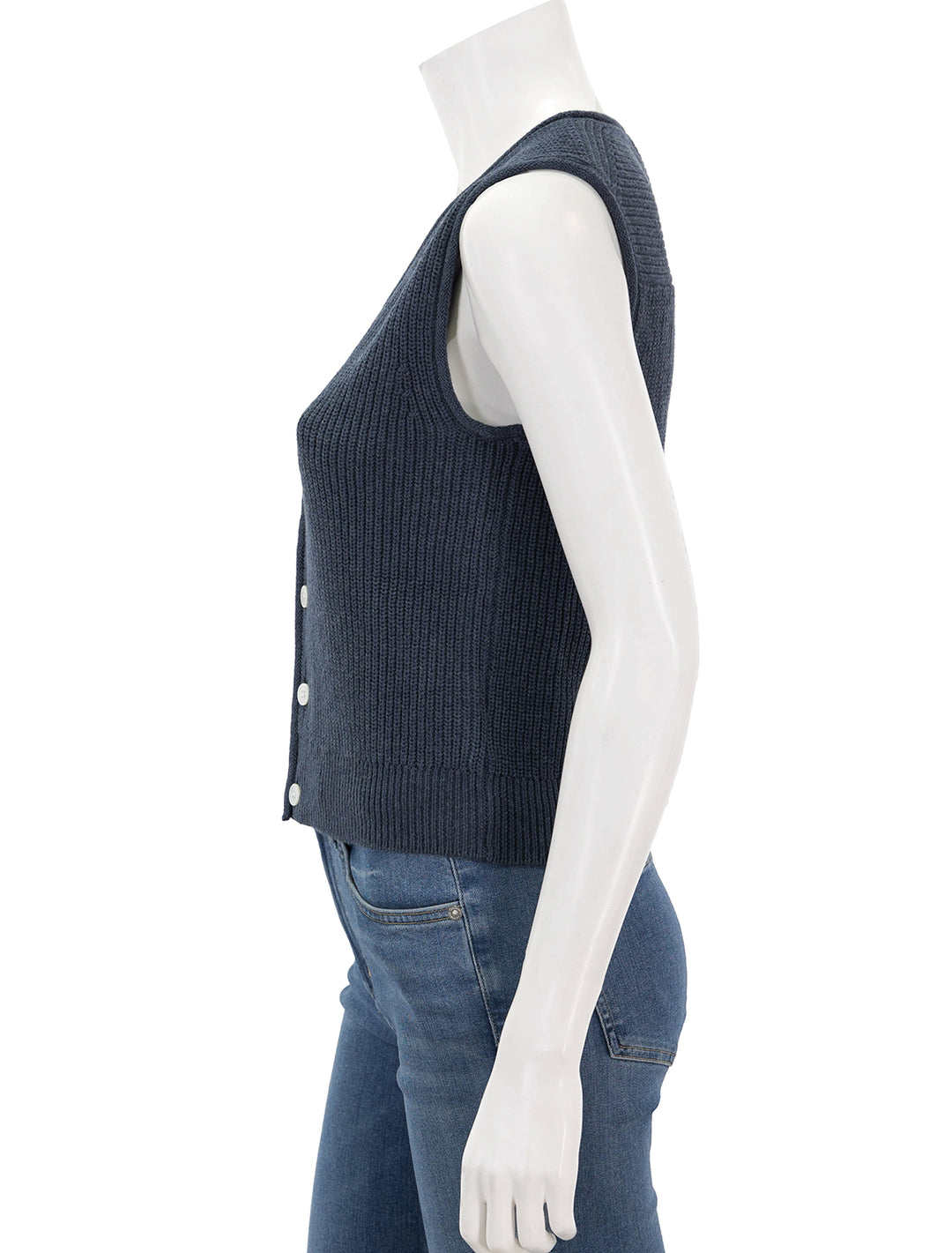 side view of eldridge sweater vest in navy