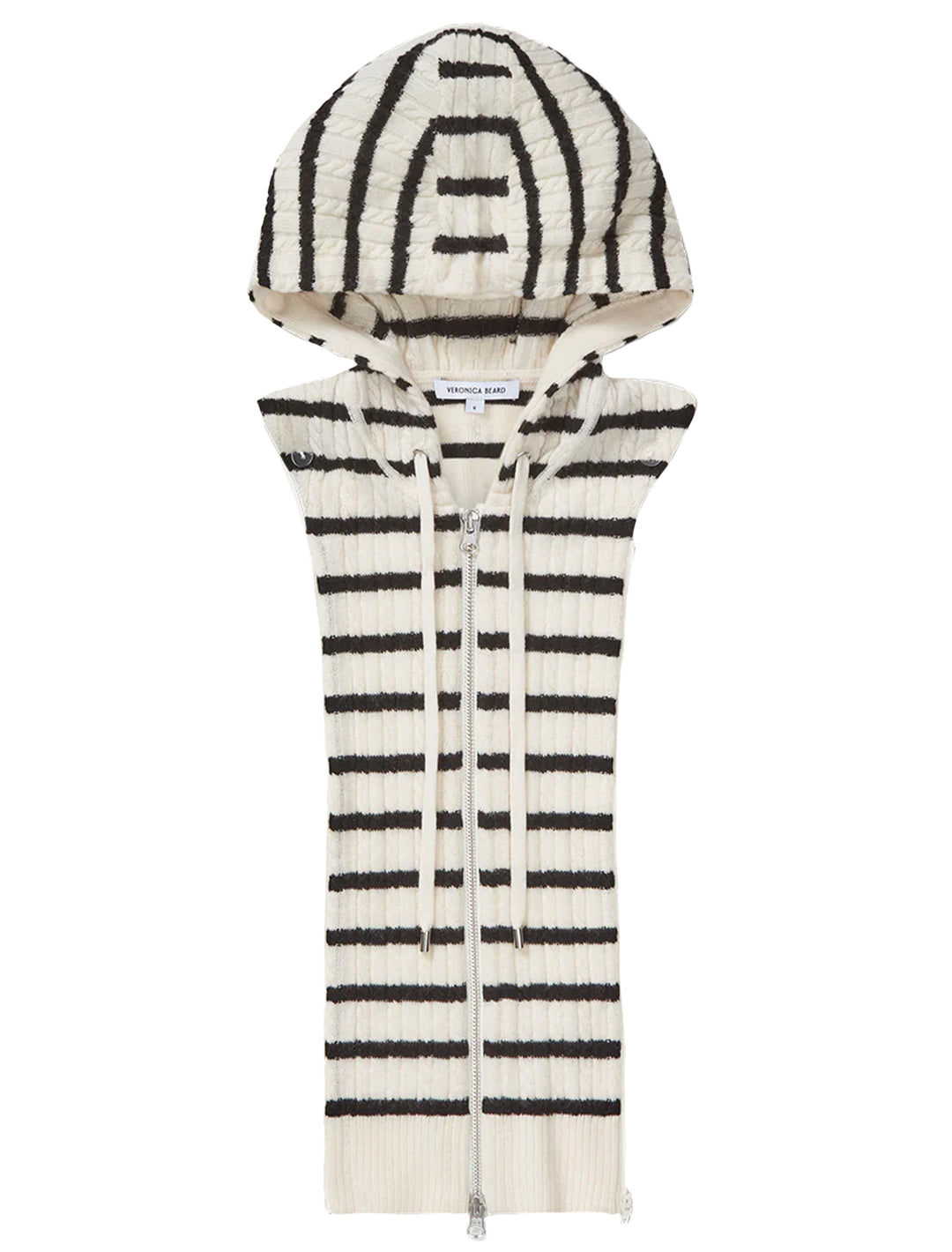 Overhead view of Veronica Beard's bunny hoodie dickey in off white and black stripe.