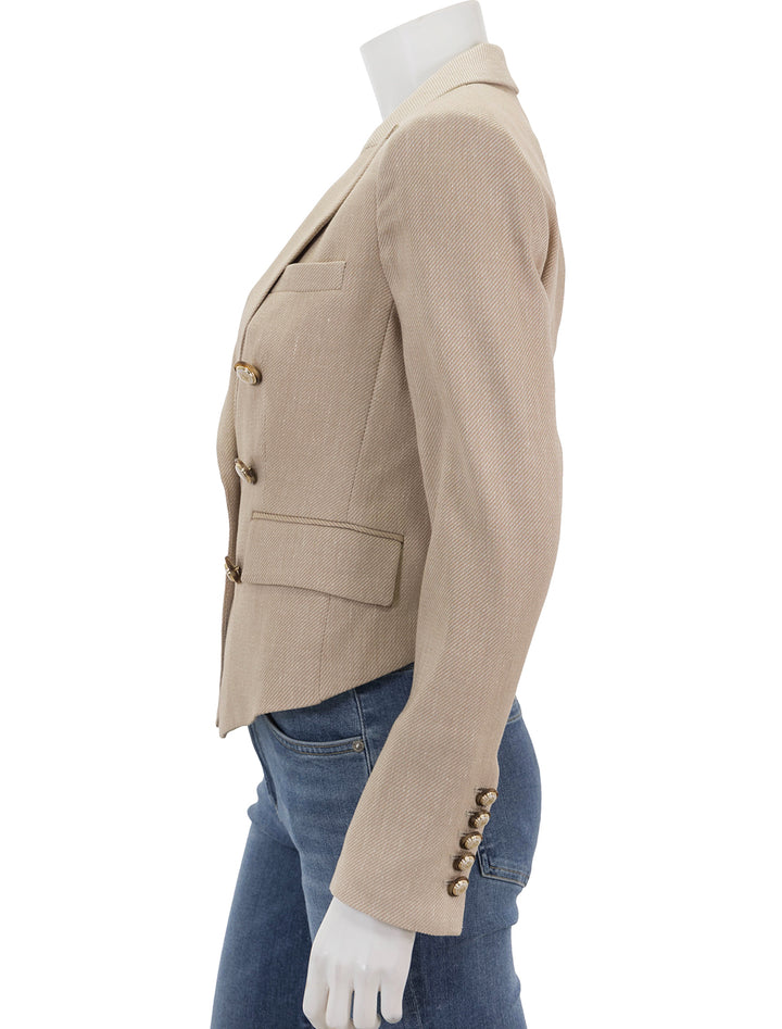 Side view of Veronica Beard's diego dickey jacket in sandalwood melange.