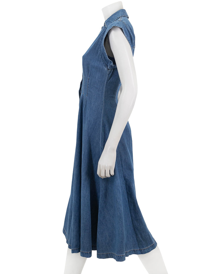Side view of Veronica Beard's ruben midi dress in cornflower.