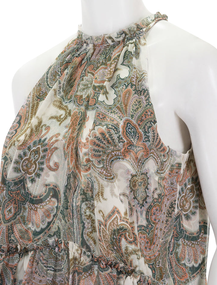 Close-up view of Veronica Beard's renee top in summer paisley.