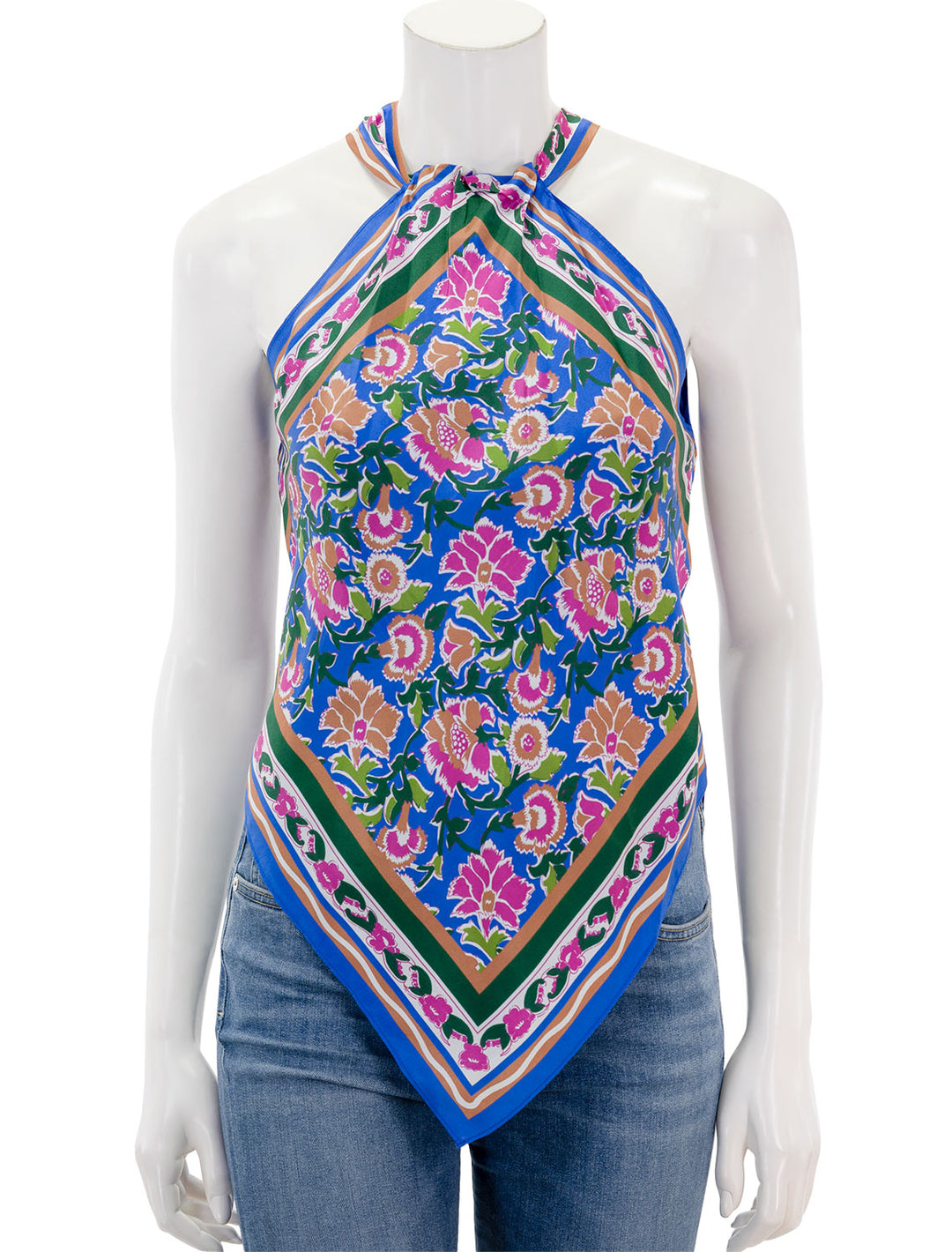 Front view of Veronica Beard's raphael top in sarong floral print.