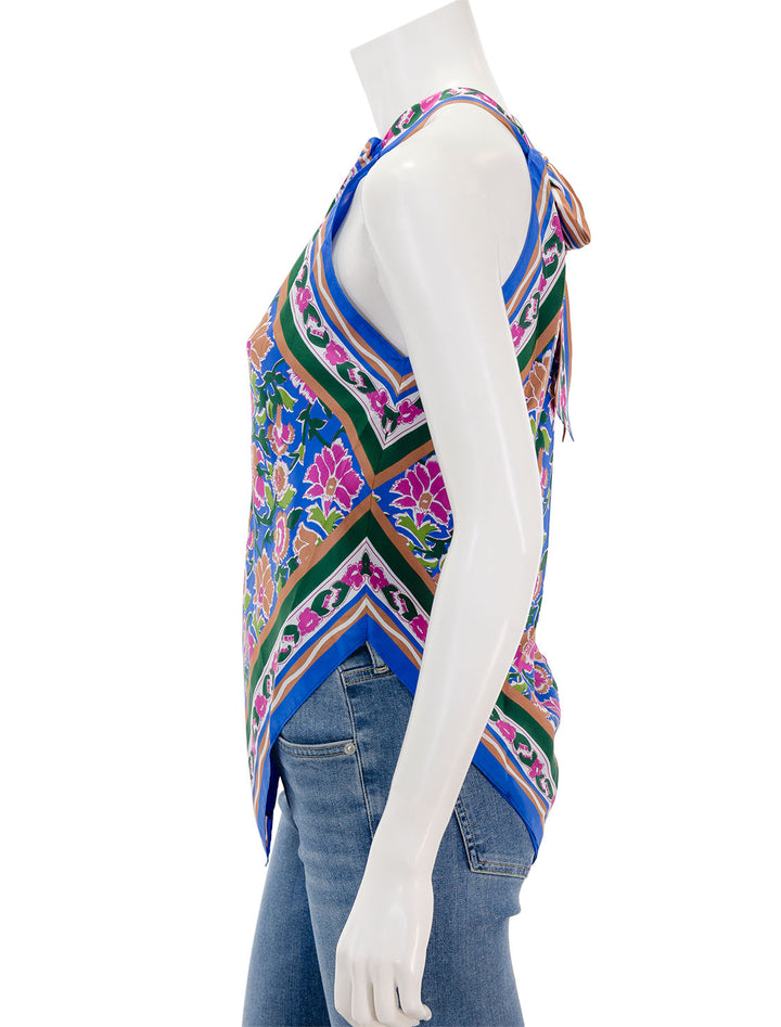 Side view of Veronica Beard's raphael top in sarong floral print.