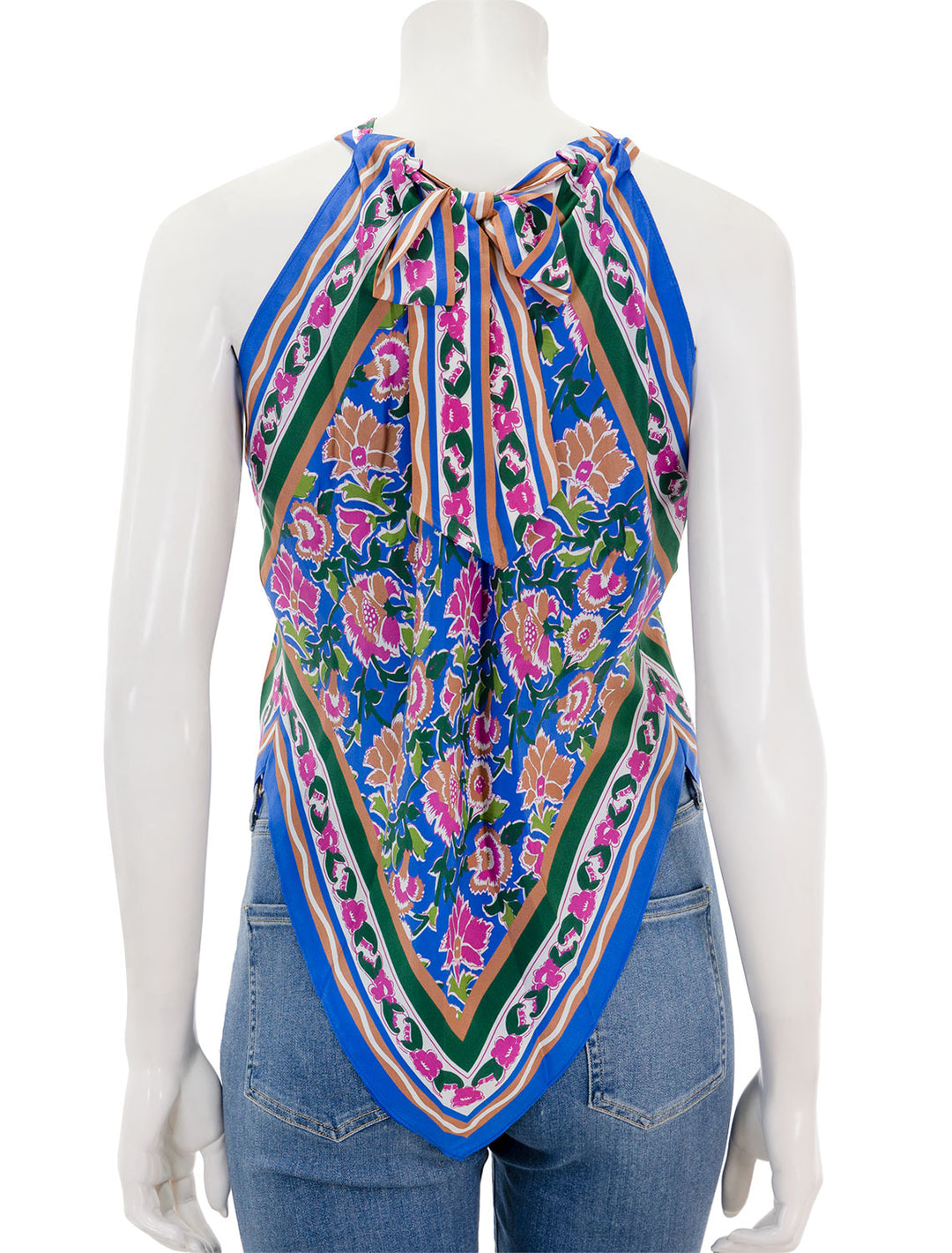 Back view of Veronica Beard's raphael top in sarong floral print.