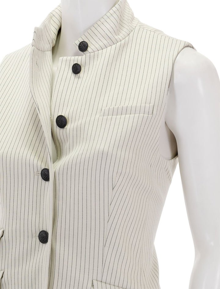 Close-up view of Rag & Bone's ponte slade vest in ivory stripe.