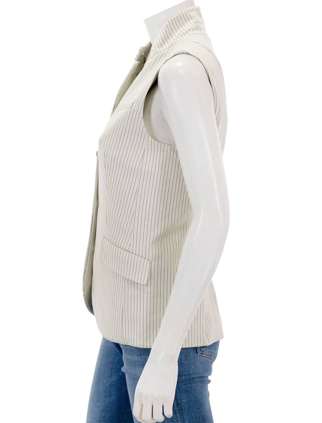 Side view of Rag & Bone's ponte slade vest in ivory stripe.