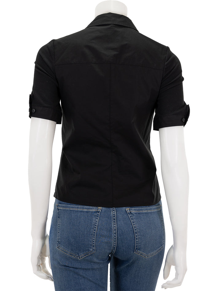 Back view of Rag & Bone's ribbed mix media polo in black.