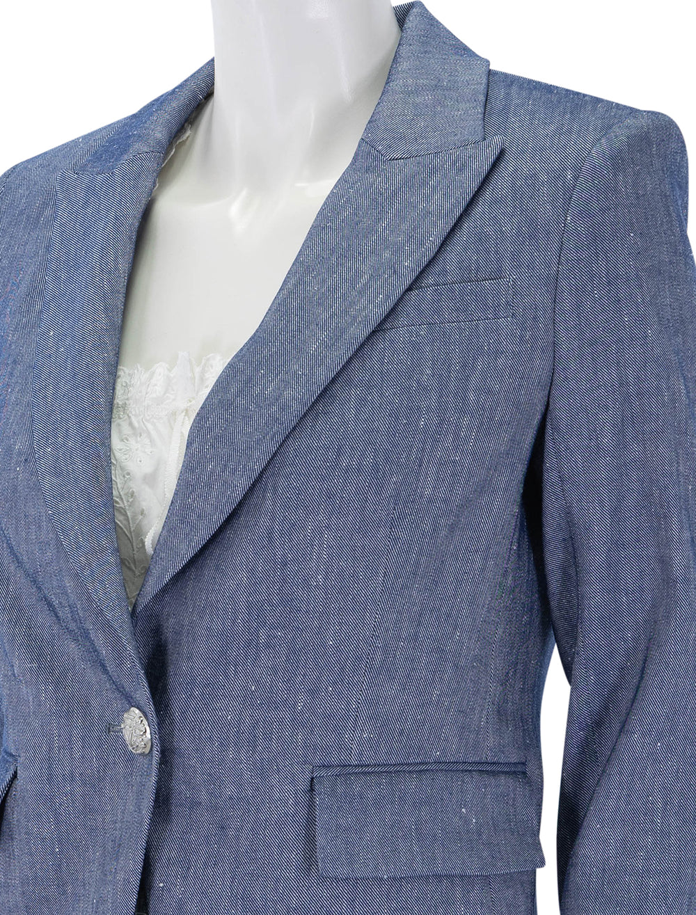 close up view of hosanna dickey jacket in blue melange