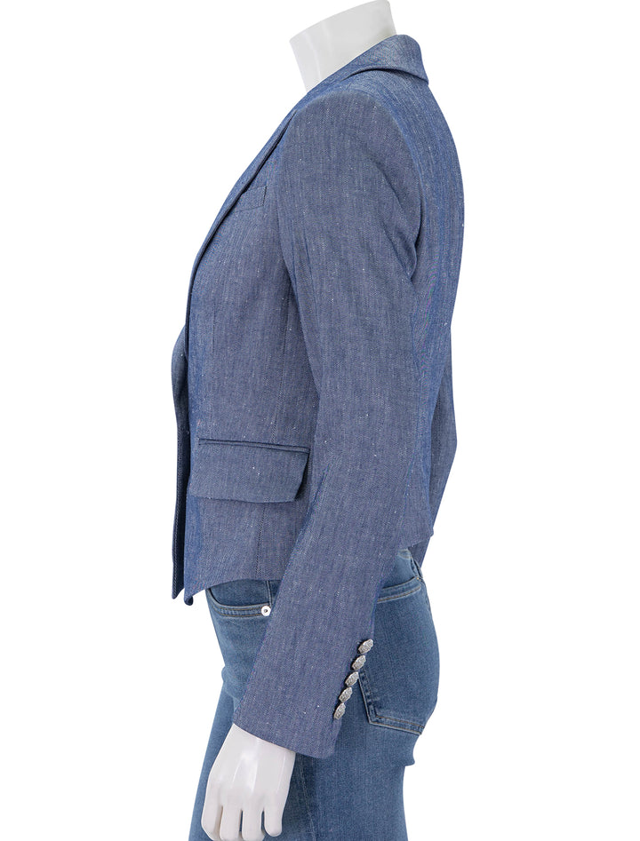 side view of hosanna dickey jacket in blue melange