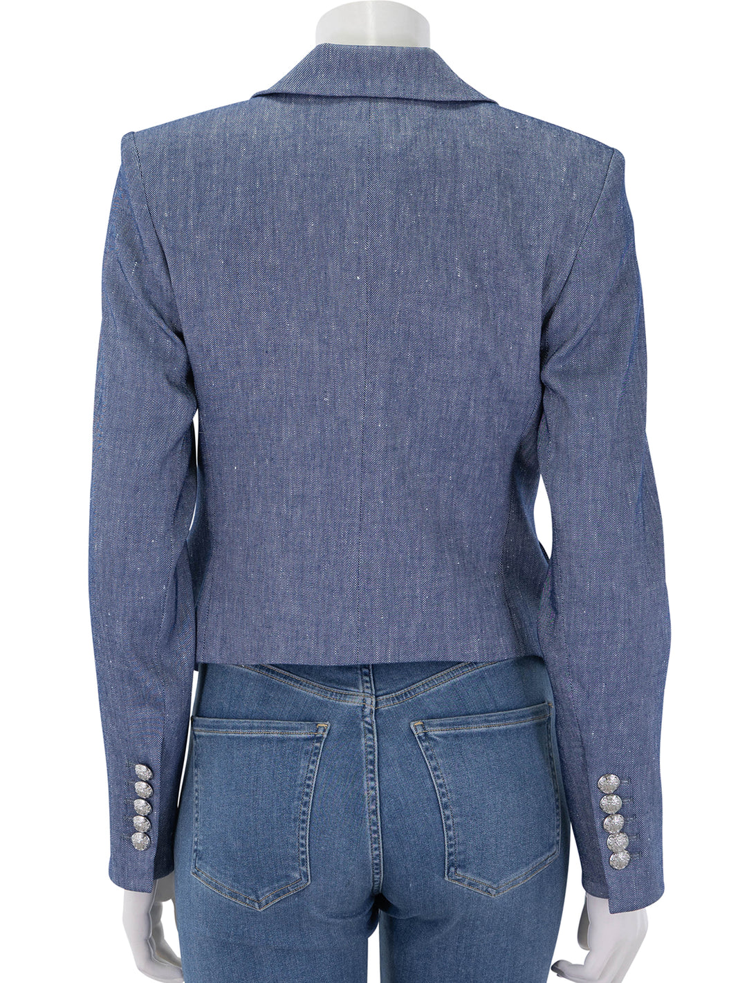back view of hosanna dickey jacket in blue melange