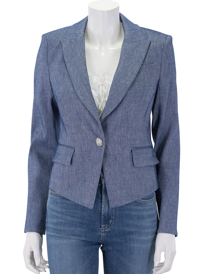 front view of hosanna dickey jacket in blue melange buttoned
