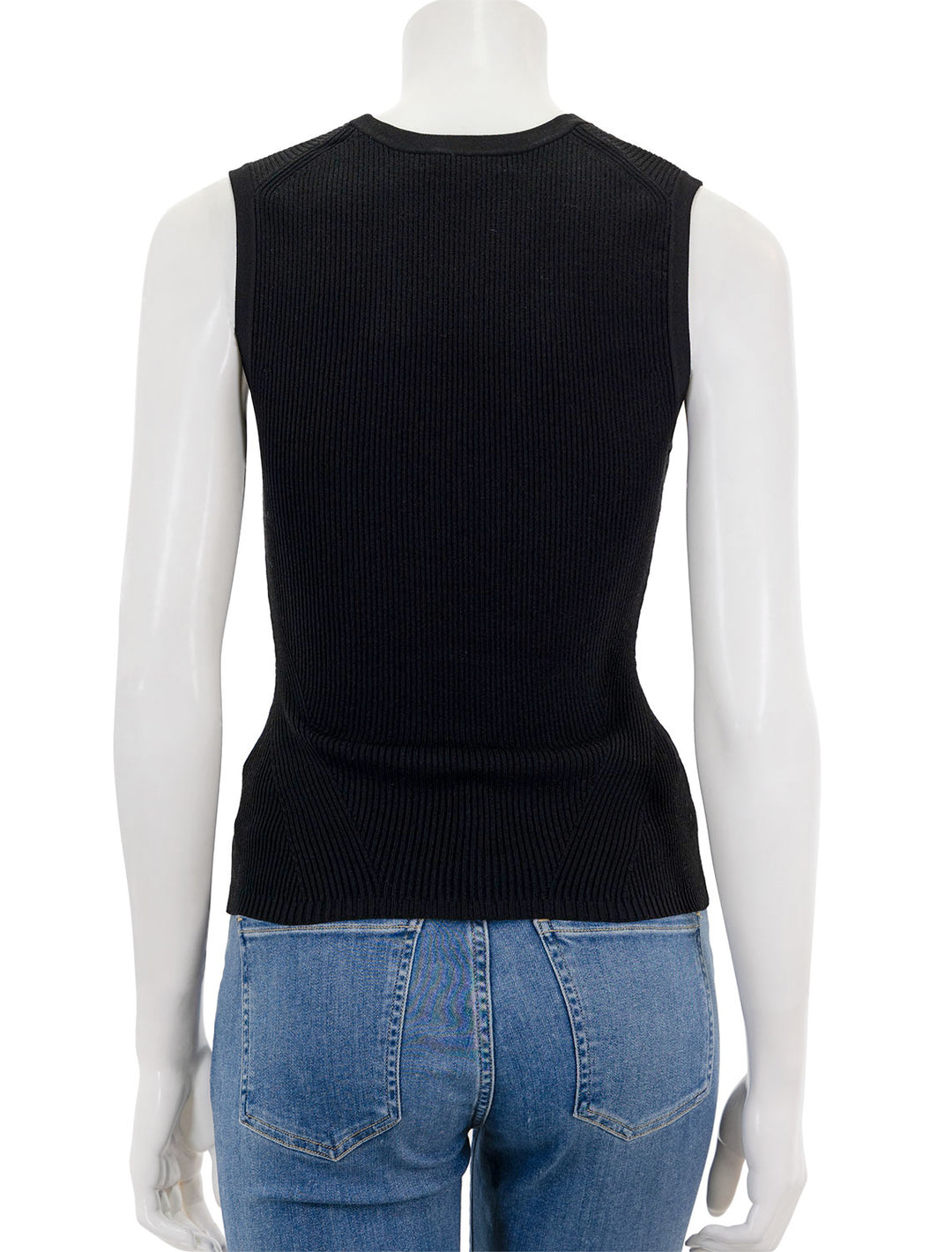 Back view of Veronica Beard's sid sleeveless pullover in black.