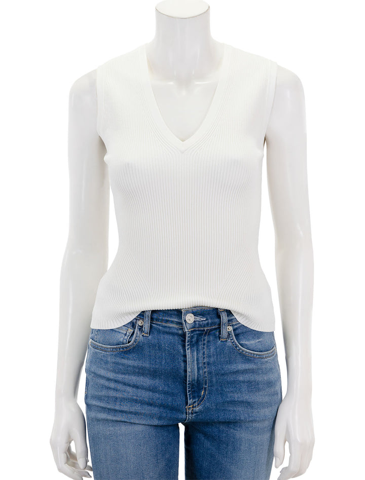 Front view of Veronica Beard's sid sleeveless pullover in off-white.