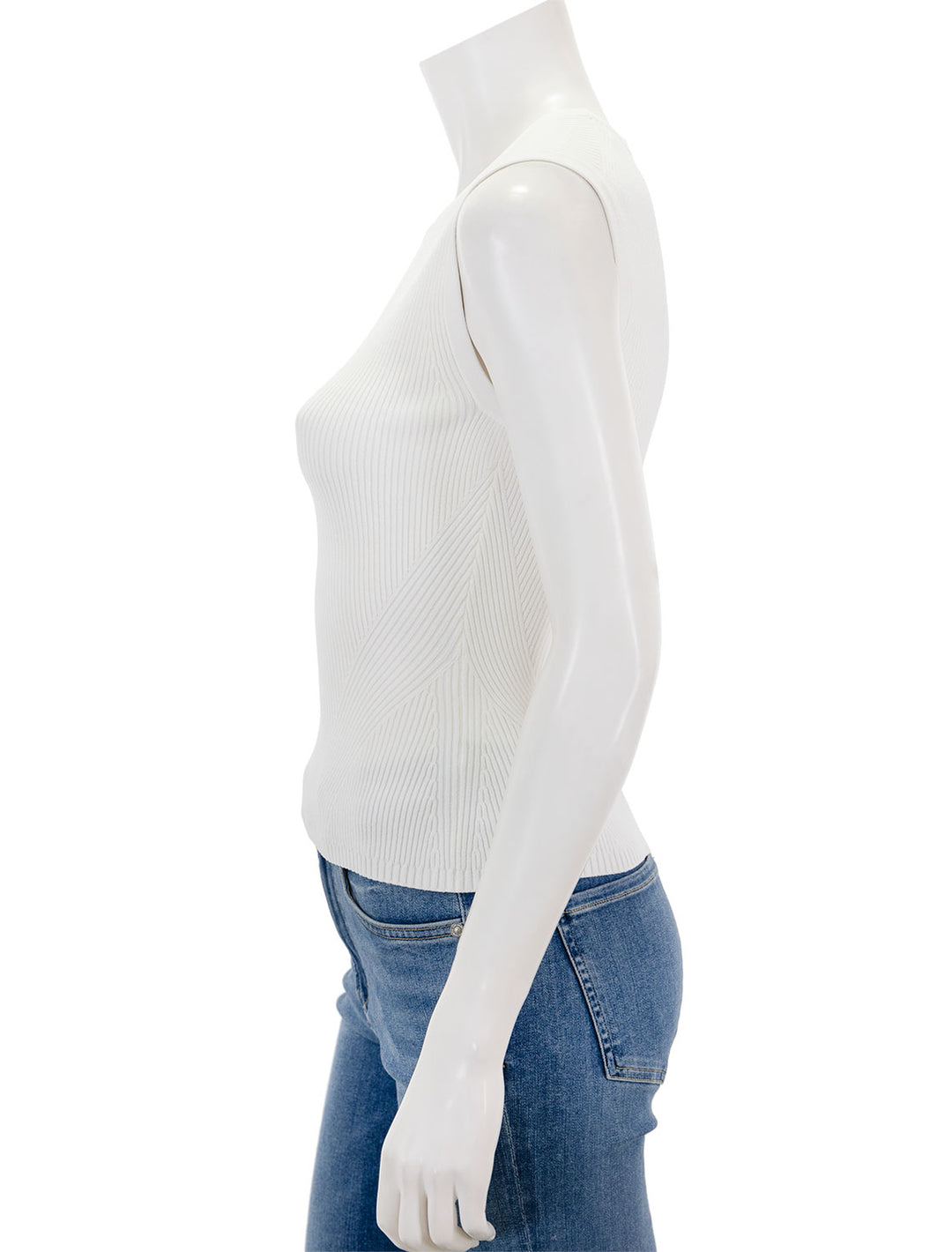 Side view of Veronica Beard's sid sleeveless pullover in off-white.