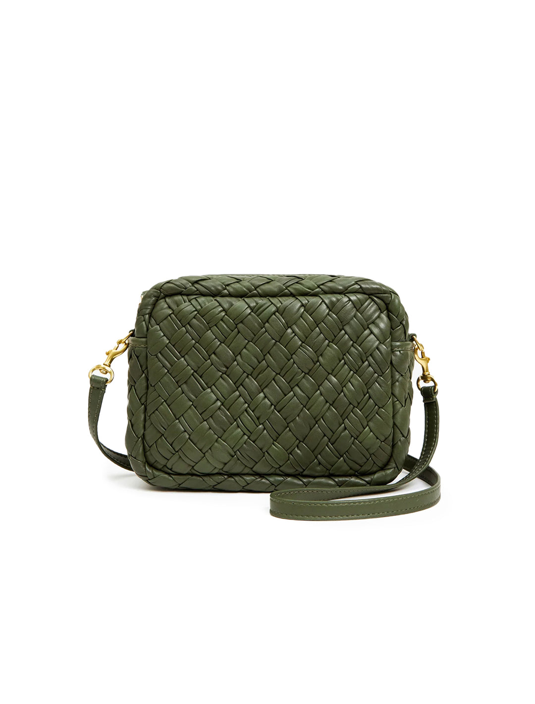 Front view of Clare V.'s midi sac in puffy woven army.