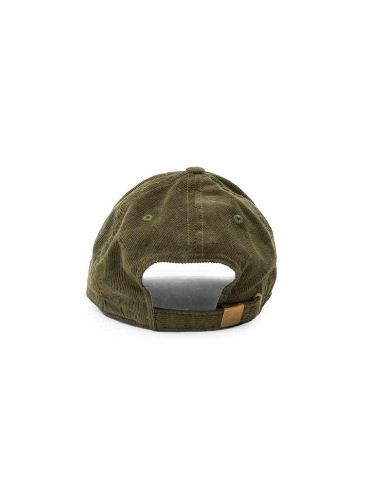 Back view of Clare V.'s corduroy baseball hat in olive.