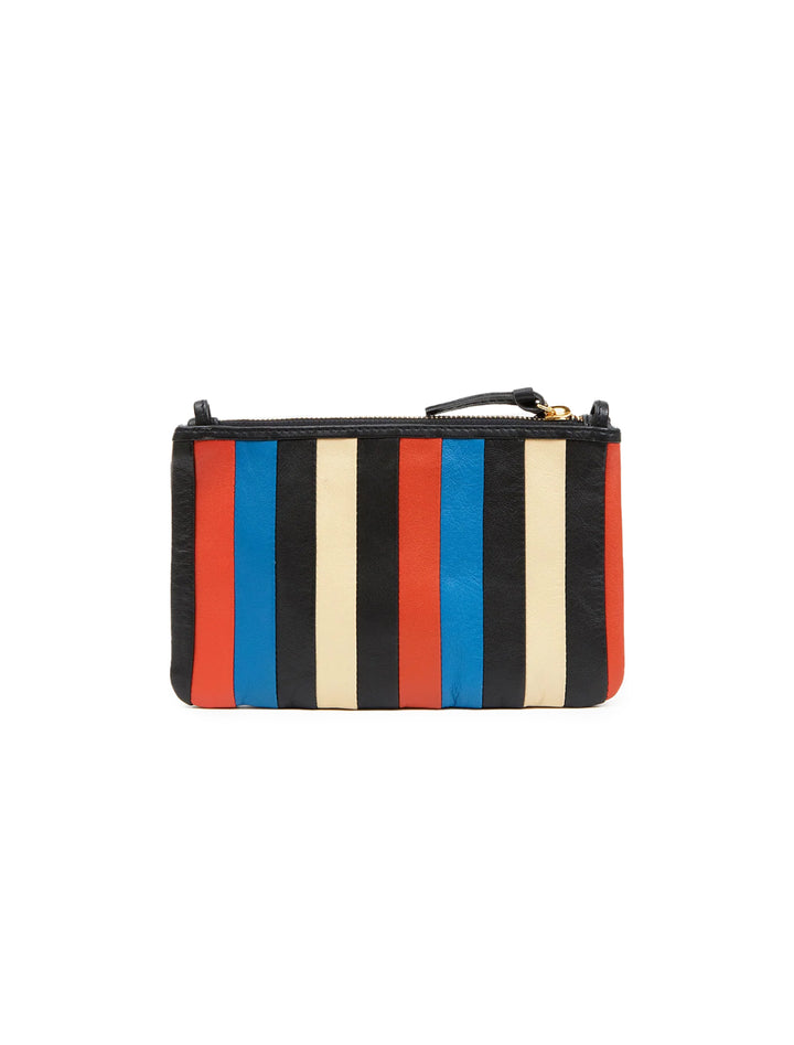 Back view of Clare V.'s wallet clutch with tabs in multi stripe nappa.