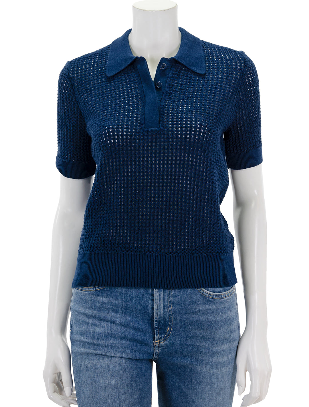 Front view of Clare V.'s augustine polo in cobalt.