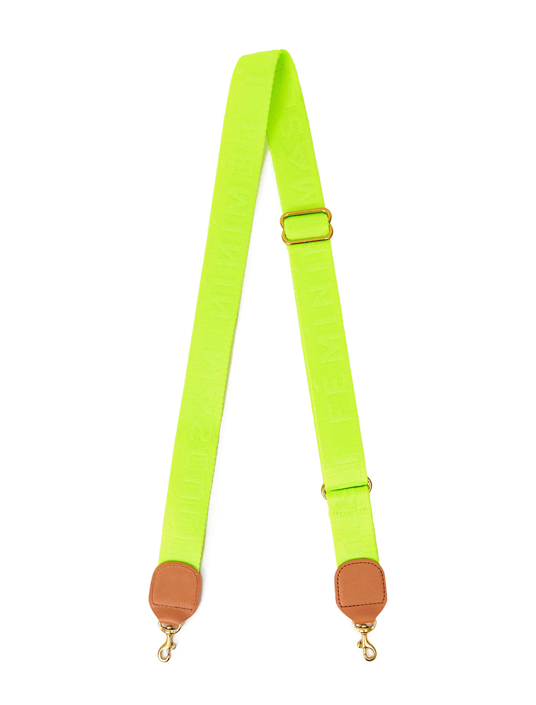 Overhead view of Clare V.'s adjustable crossbody strap in neon yellow masculin feminin.