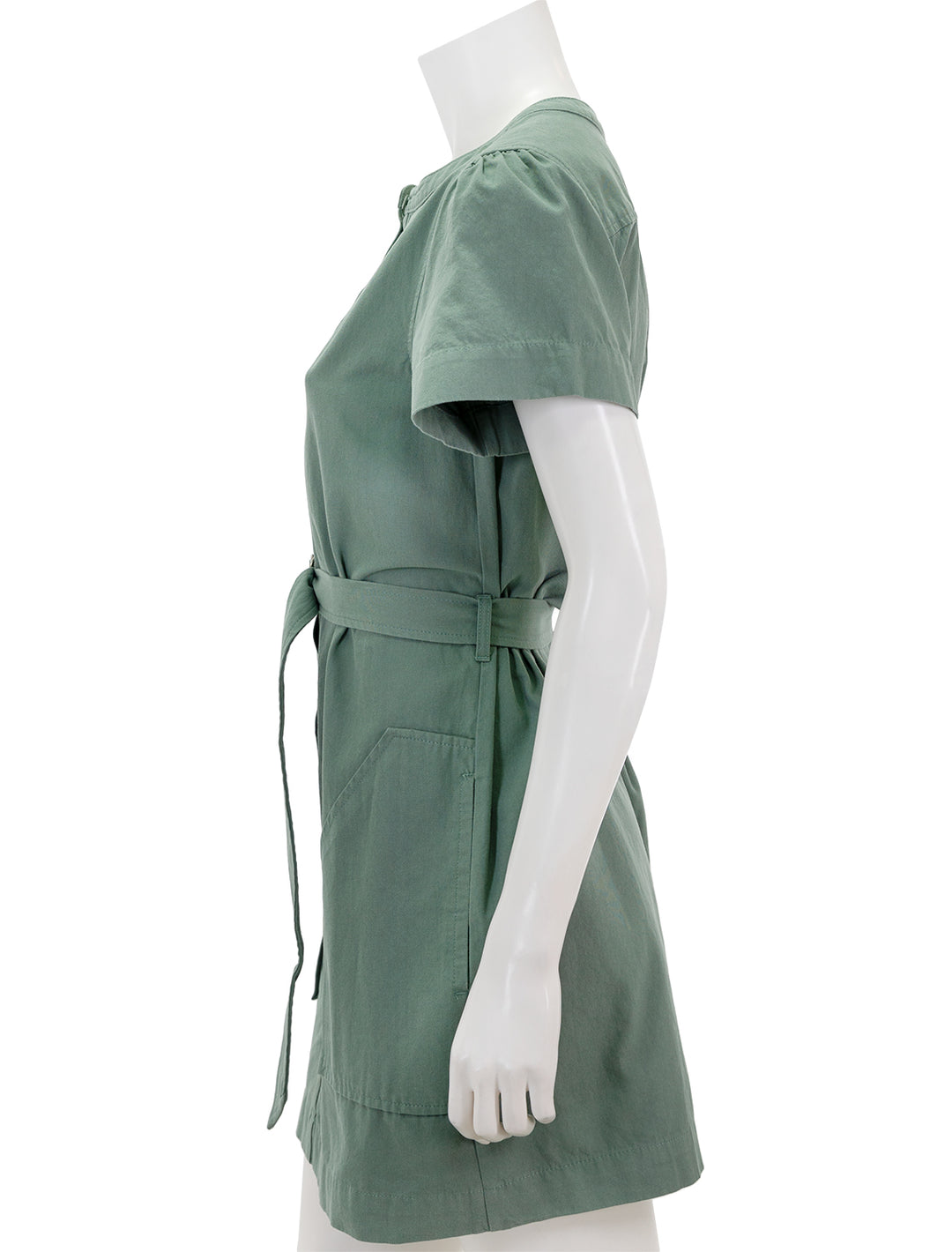 Side view of Lilla P.'s half-placket canvas dress in seagrass.