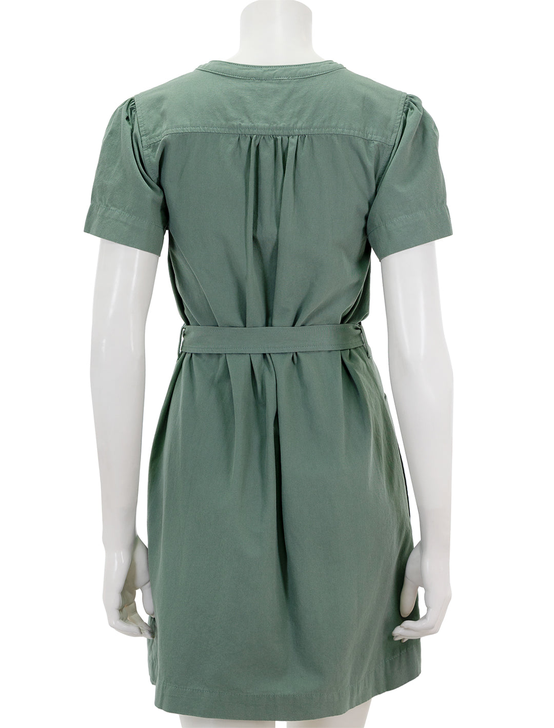 Back view of Lilla P.'s half-placket canvas dress in seagrass.