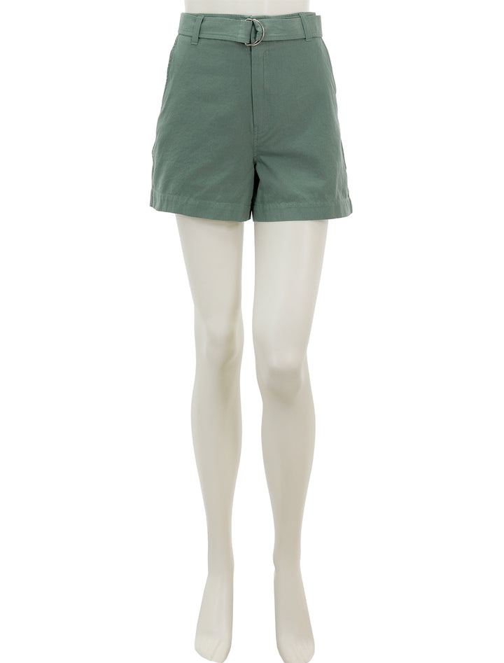 Front view of Lilla P.'s belted canvas shorts in seagrass.