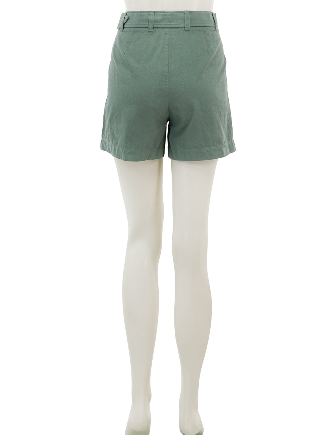 Back view of Lilla P.'s belted canvas shorts in seagrass.