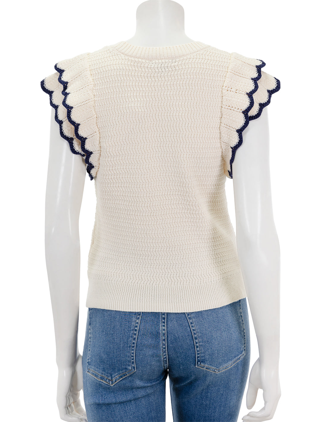 Back view of Lilla P.'s tipped sleeve crewneck sweater in ivory.