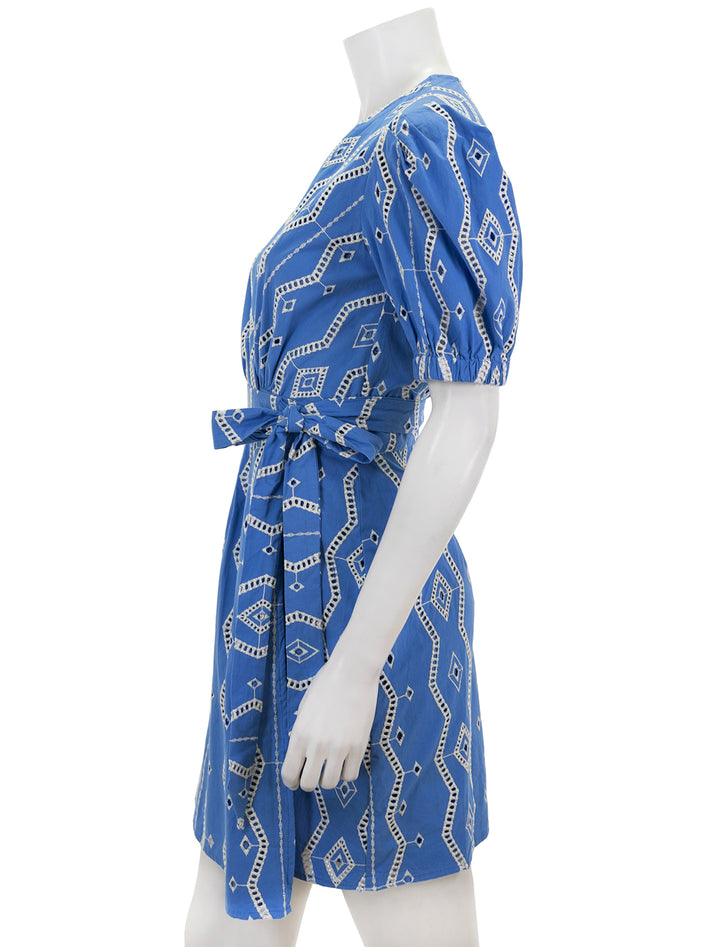 Side view of Suncoo Paris' Clem Eyelet Dress in Bleu.