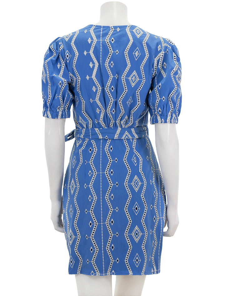 Back view of Suncoo Paris' Clem Eyelet Dress in Bleu.