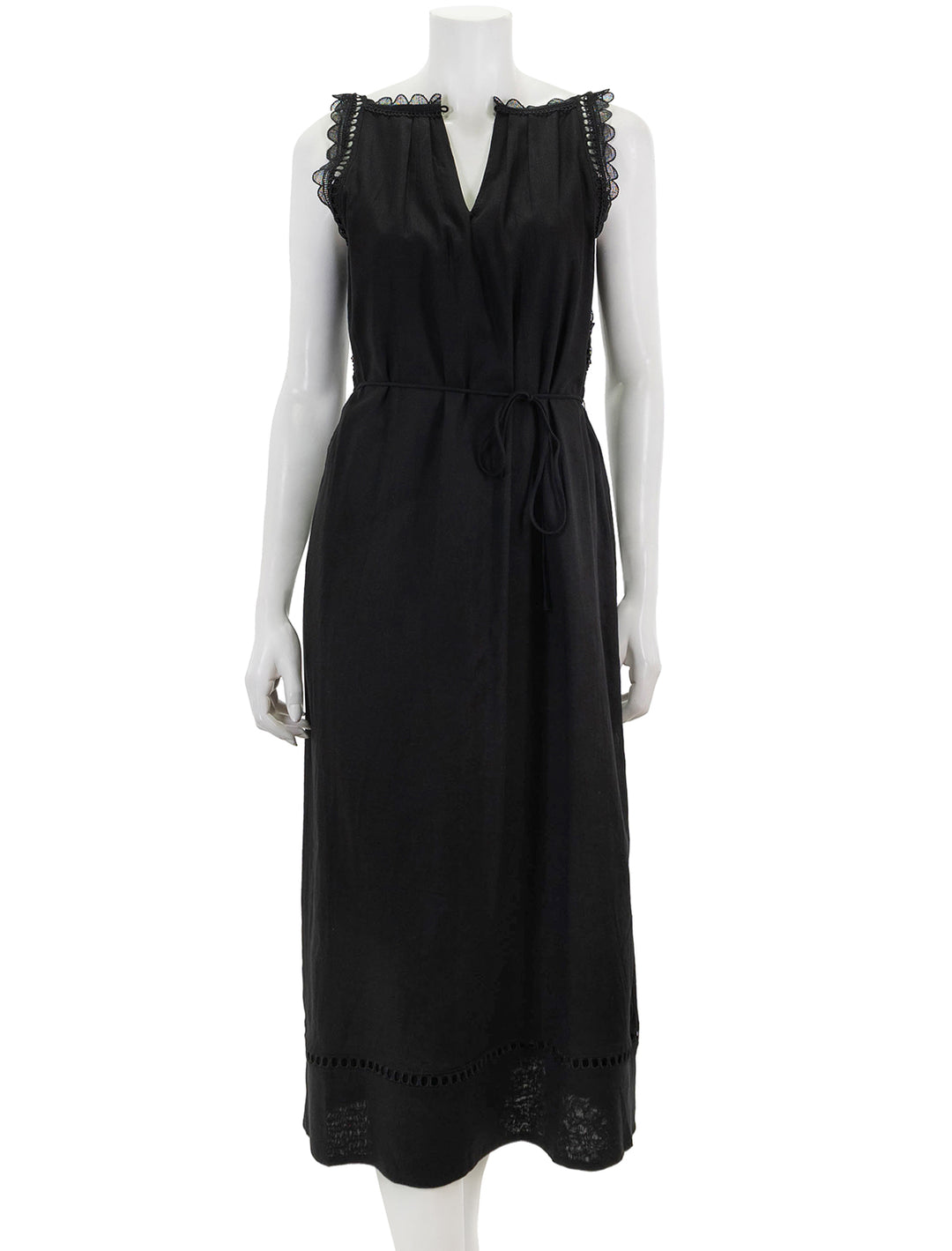 Front view of Suncoo Paris' Cristy V-Neck Dress in Noir.