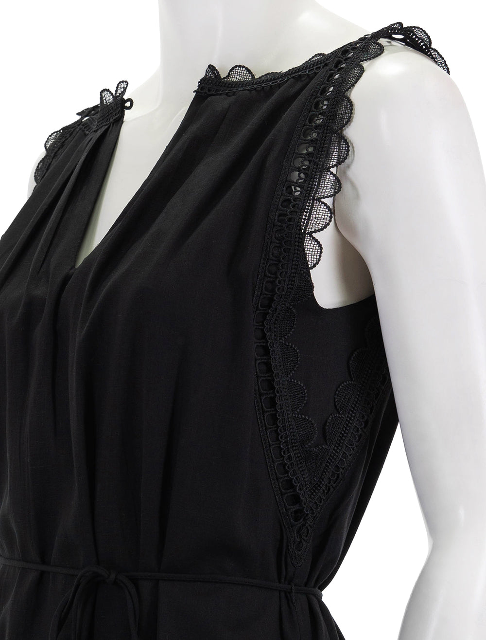 Close-up view of Suncoo Paris' Cristy V-Neck Dress in Noir.