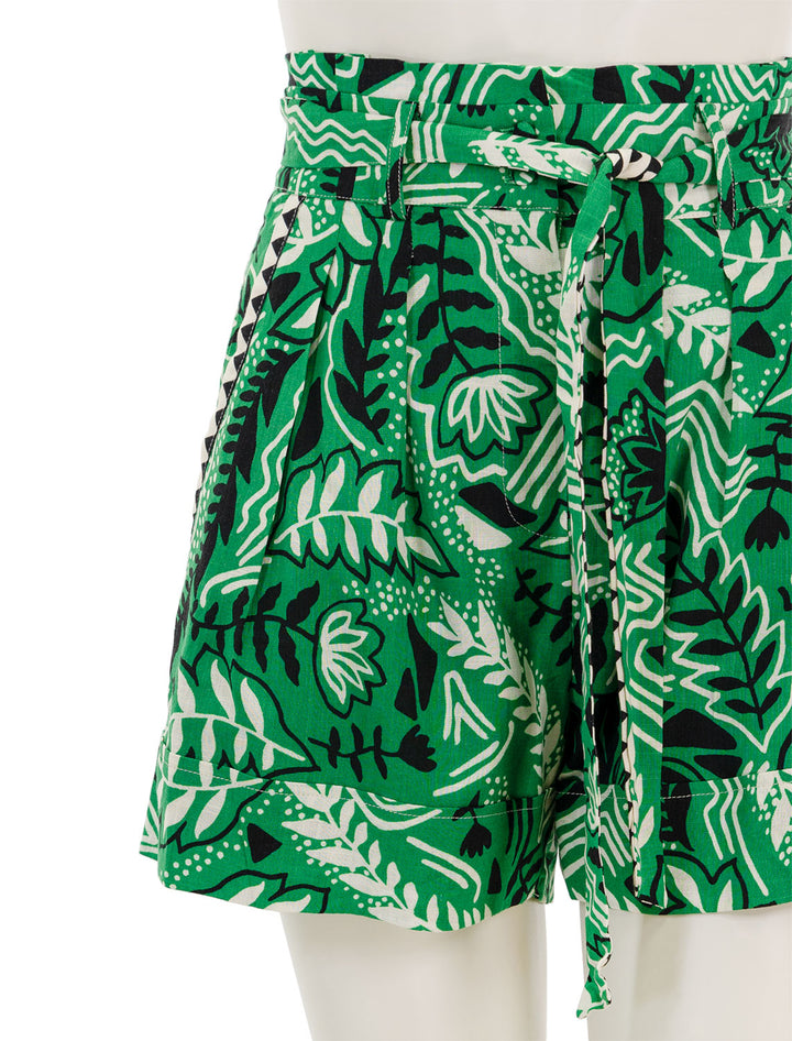 Close-up view of Suncoo Paris' banny shorts in vert botanical.
