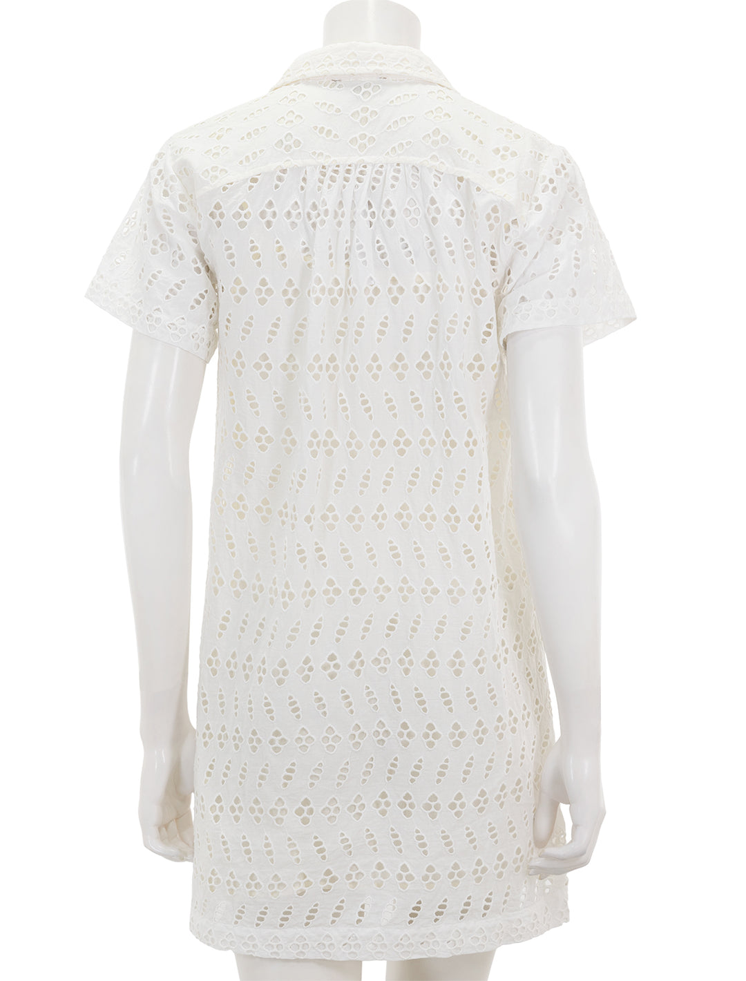Back view of Lilla P.'s eyelet short sleeve shirt dress in white.