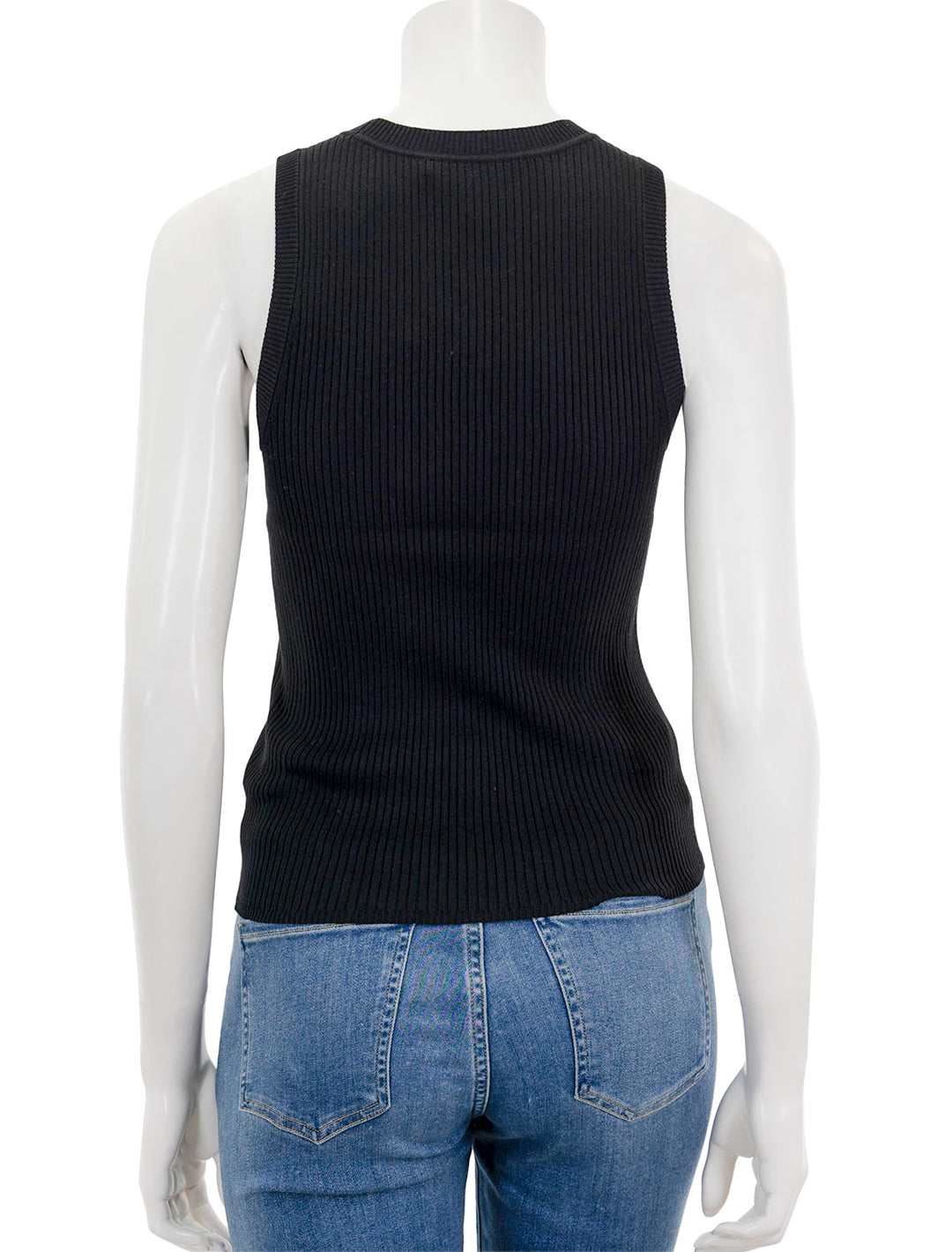 Back view of Lilla P.'s perfect rib tank sweater in black.