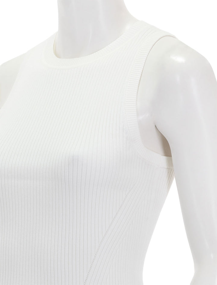 Close-up view of Lilla P.'s perfect rib tank sweater in white.