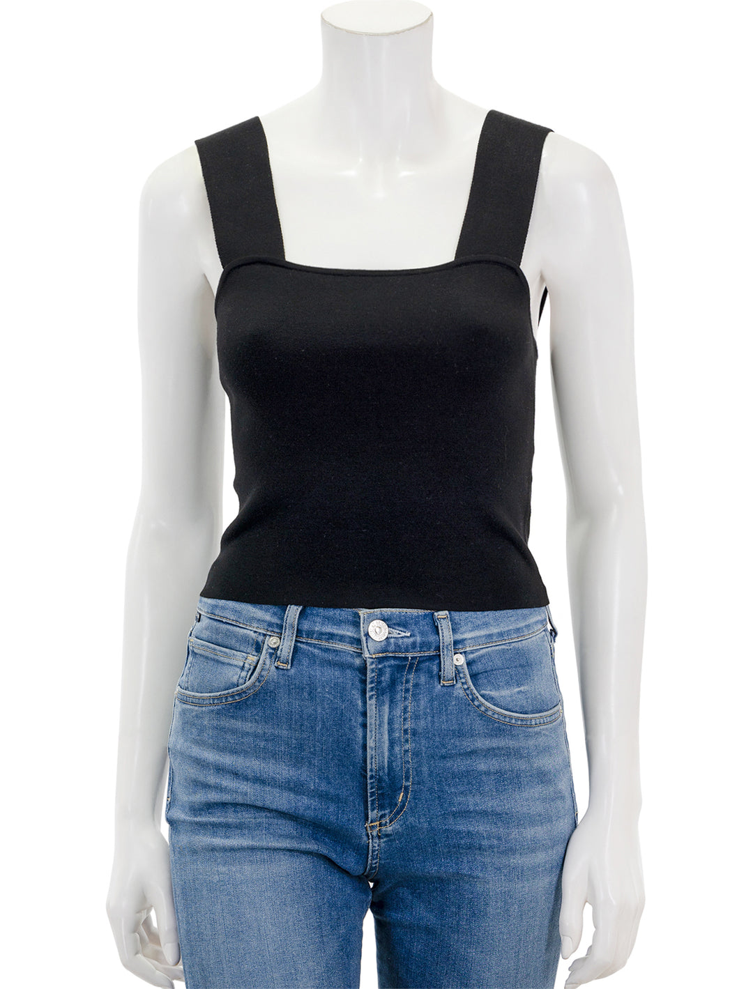 Front view of Lilla P.'s cropped tank in black.