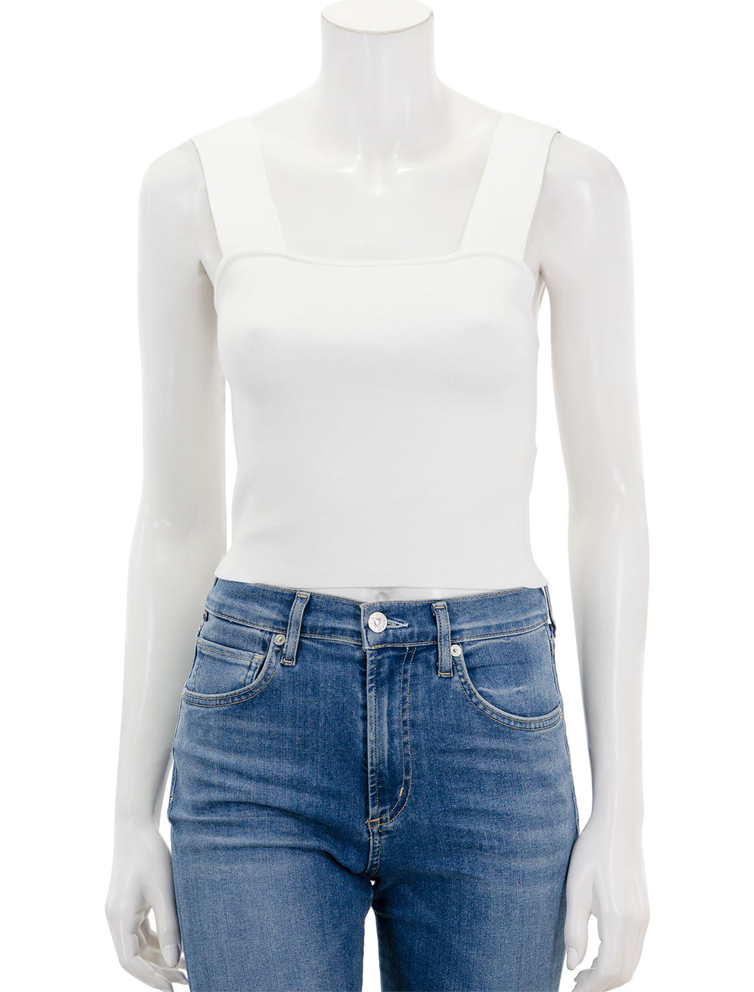 Front view of Lilla P.'s cropped tank in white.
