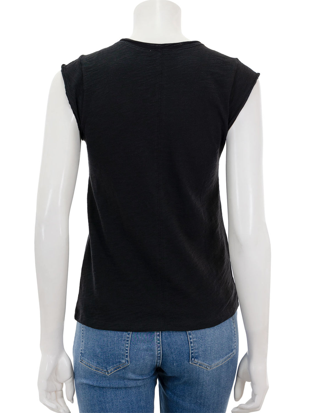 Back view of Lilla P.'s cap sleeve v neck tee in black.